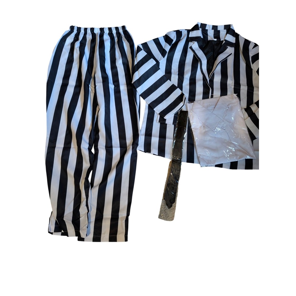 Beetlejuice Costume Striped Suit Set XXL Unisex Black White Jacket Pants Tie